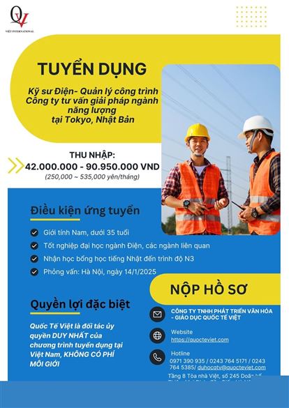 Kỹ sư Điện - Quản lý công trình làm việc tại Tokyo, Nhật Bản