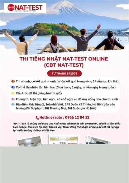 THÔNG BÁO TỔ CHỨC KỲ THI NĂNG LỰC TIẾNG NHẬT CBT NAT-TEST TẠI HÀ NỘI